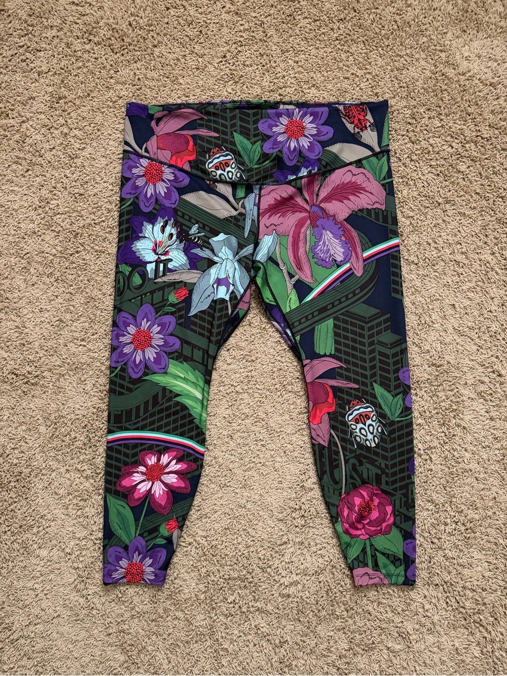 Nike One Icon Clash Training Tights Size 3X Tropical Floral Bugs Print Green Red